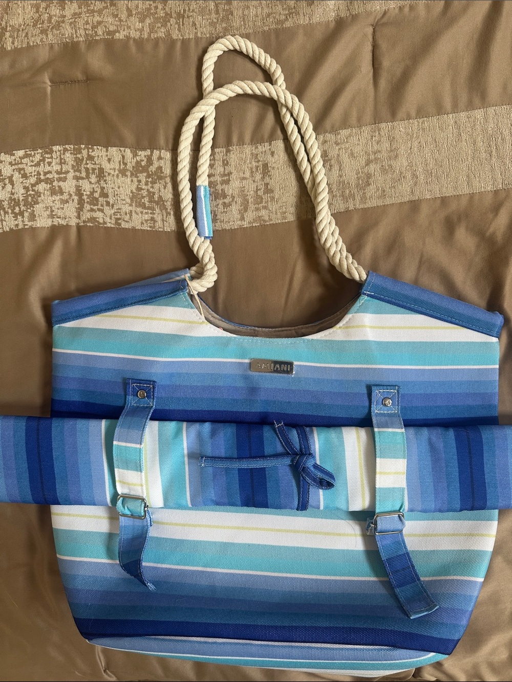 Striped Blue Rope-Handle Tote Bag